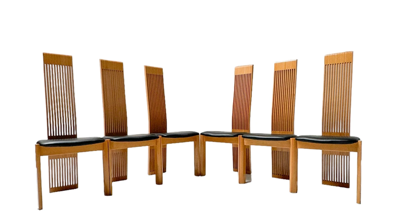 Post-Modern Slatted High Back Dining Room Chairs by Pietro Costantini, 1980s